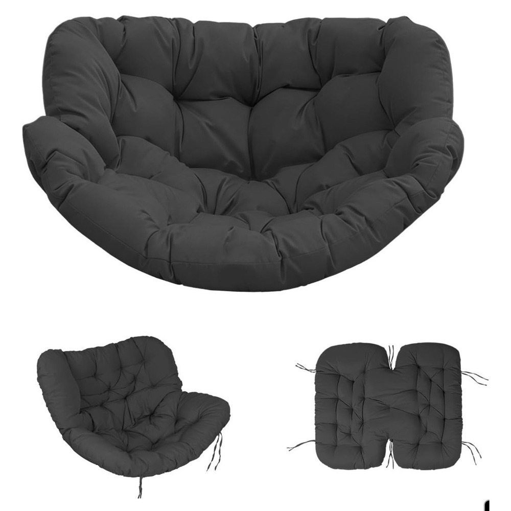 Papasan Egg Chair Cushion 51x47 Dark Gray Waterproof 6.3in Thick w/Ties